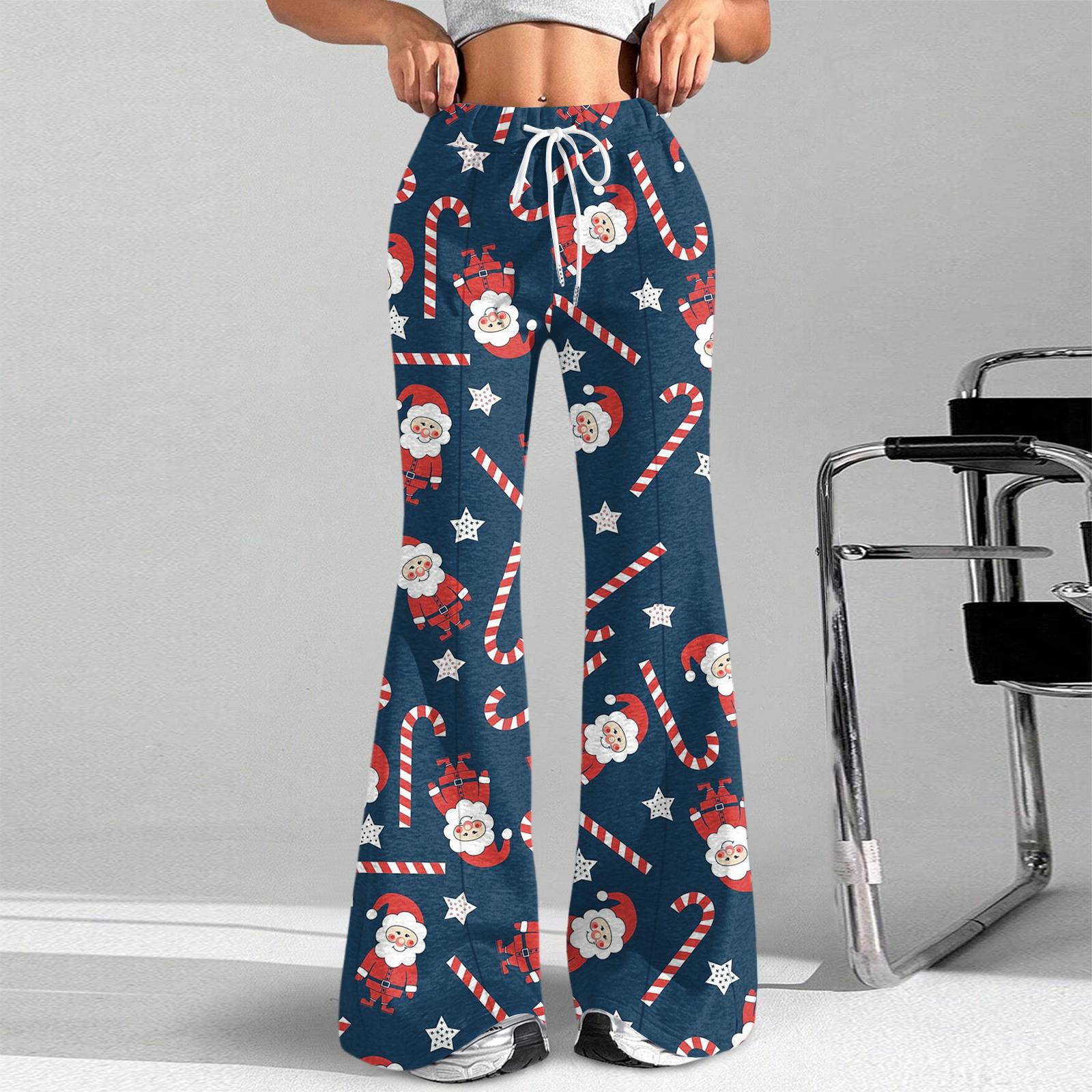 

Женские модные свободные спортивные брюки с принтом на рождественскую тематику и кулиской на талии, повседневные расклешенные брюки L