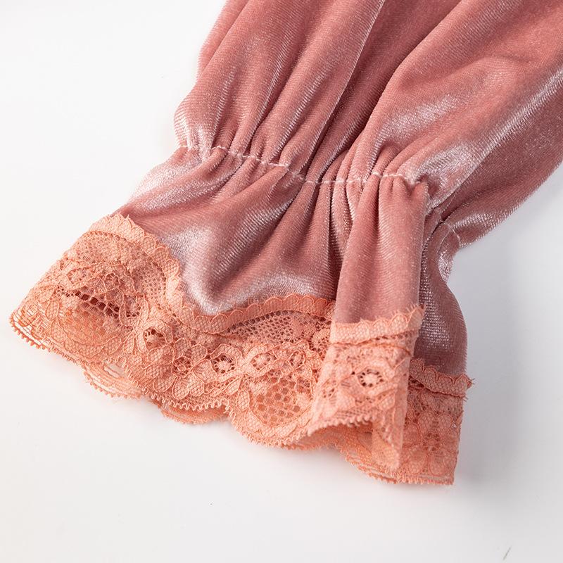 Vintage-Pyjama im Palaststil aus Samt für Damen, Herbst-Winter-Pyjama-Hosenanzüge, lockerer rosa Spitzenbesatz, Velours-Nachtwäsche, Homewear