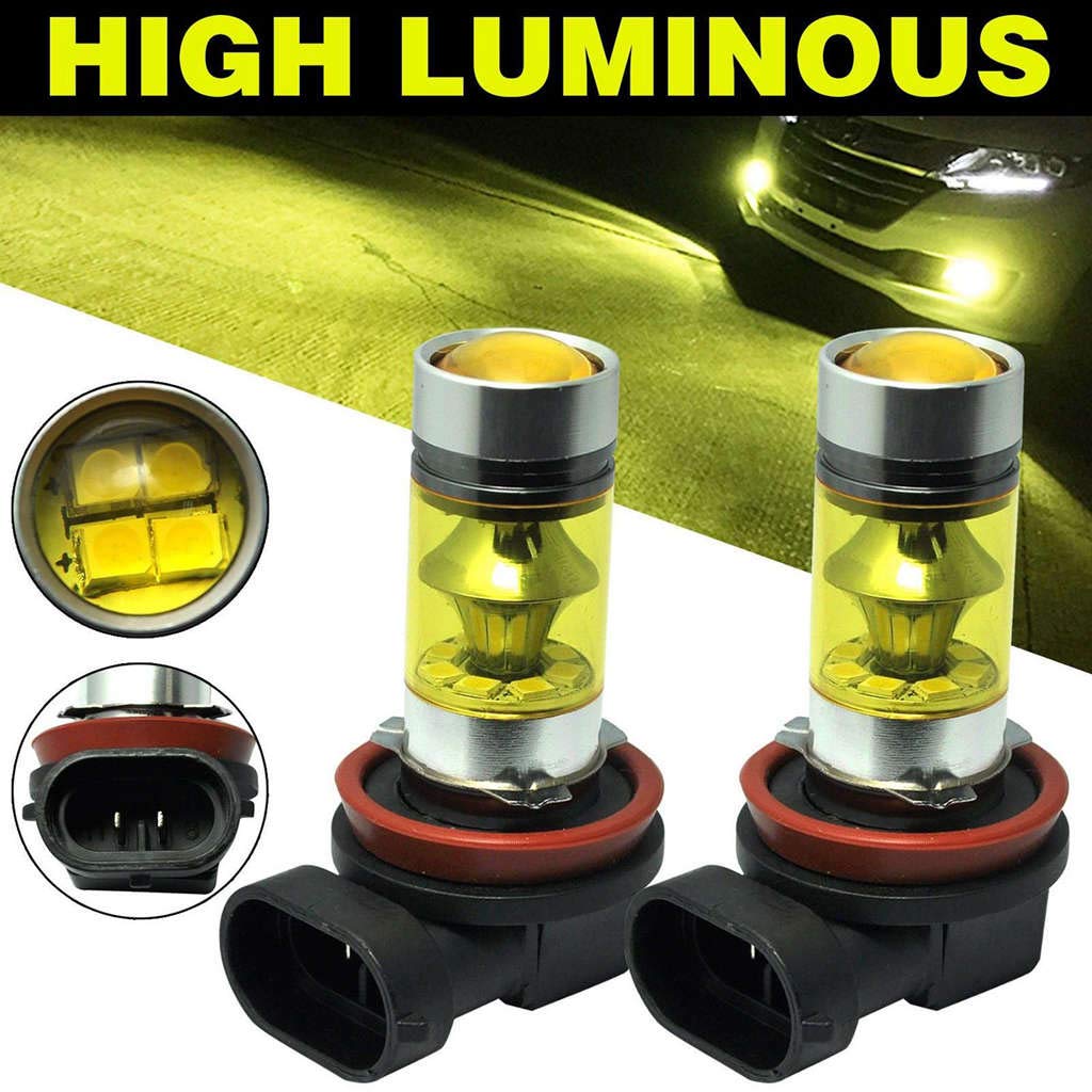 Bumdenuu 2x High Power LED Light 100W H8 H11 Yellow Fog Lamp 2828 20 LED Headlight Lamp