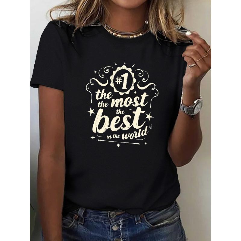 

European sizes Women S Funny Russian Quote The Best Dad in the Whole Wide World T-Shirt - Casual Short Sleeve Round Neck Tee with Cyrillic S чёрный