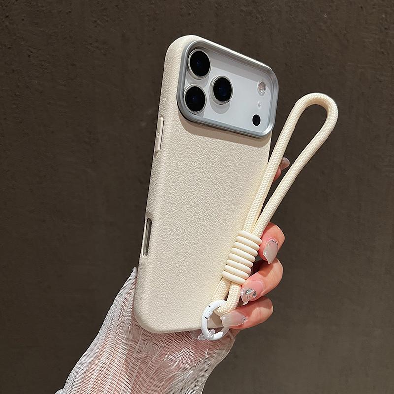 Matte Lichee Soft Silicone Lanyard Phone Case For iPhone 17 16 15 Pro Max 14 Plus 11 12 13 16e X XS XR Hand Wrist Strap Cover