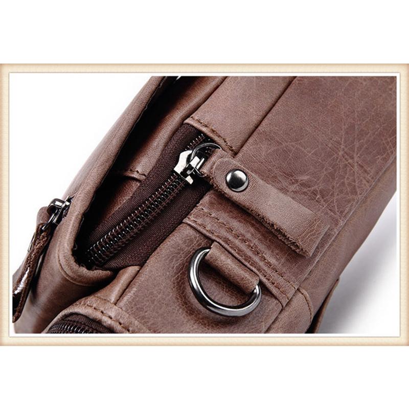 Men's Mobile Phone Bag Small Bag Mini Crossbody Bag Leather Mobile Phone Waist Bag with Belt Retro Cowhide 7-inch Bag