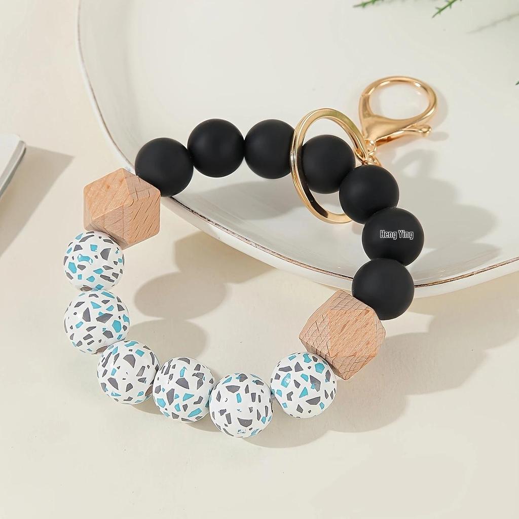 European & American Style Silicone Bead Keychain Bracelet Pendant