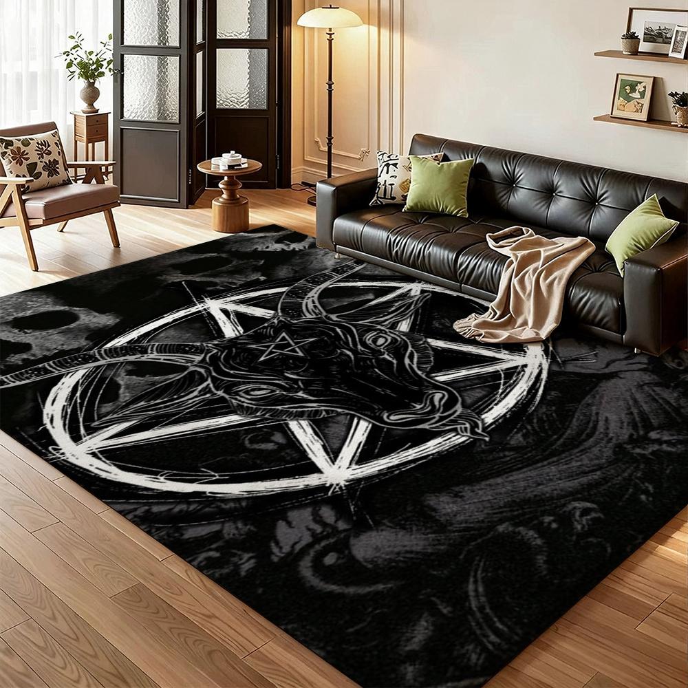 Dark Gothic Pentacle Ruby Accents Patterned Rug Nonslip Thick Carpet For Living Room Bedroom Hallway Home Decor Birthday Gift