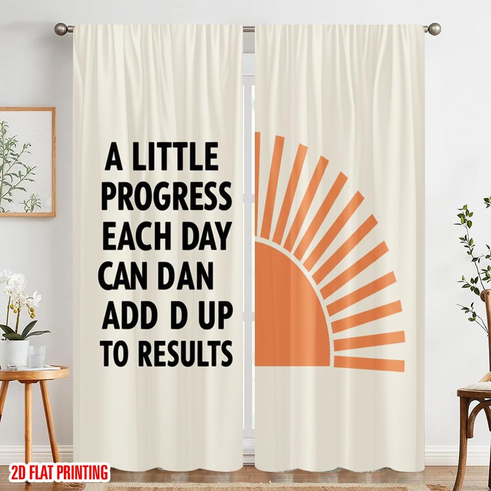2 Stück 2D Flachdruck Vorhänge Jeden Tag ein kleiner Fortschritt Polyester Ohne Strom Festliche Wanddekoration Perfekt für Innen