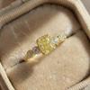925 Sterling Silve Geometric Yellow Cubic Zirconia Women Rings Gorgeous Wedding Accessories Anniversary Party Female Zircon