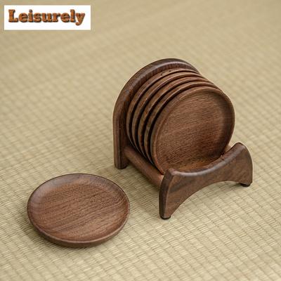 Set di 6 Sottobicchieri in Legno Noce Nero Sottopiatto Tappetino Rotondo per Tavolo Tappetino Isolante Termico Portasottopiatto Base Scatola Rastrelliera Sottopiatto