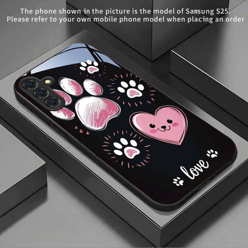 Paw Love Exquisite Luxury High-end PhoneCase Glass TPU PhoneCase for Samsung Galaxy S26 S25 S24 S23 S22 S21 FE,Ultra,Plus