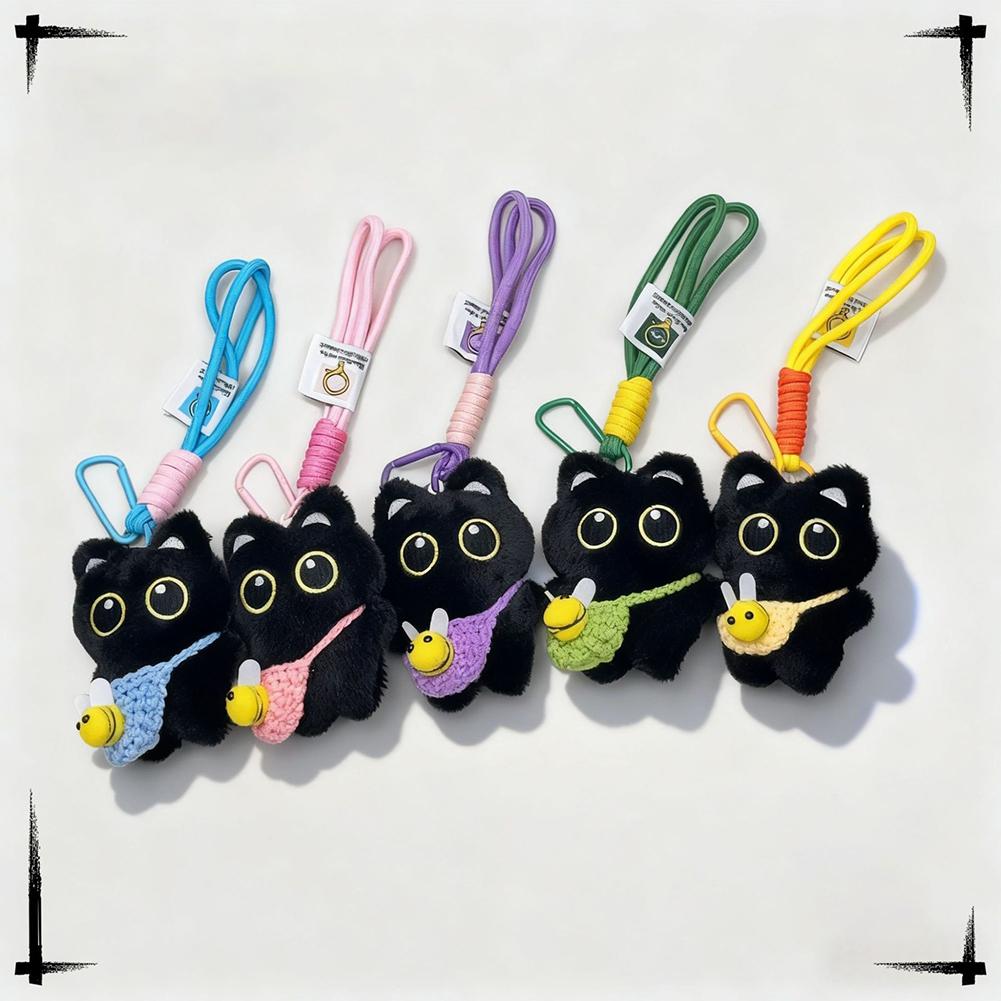 Cute Black Cat Plush Doll Series Toy keychain Decor Bag Pendant For Women Creative Charms Keyring Accessories Gift