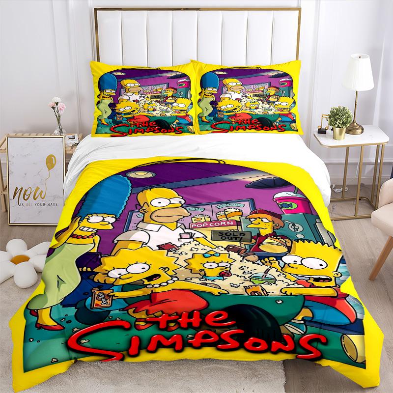 Simpsons Family Adventure Print 3Pcs Bedding Setduvet Cover With 2 Bedropillowcase Home Birthday Gift