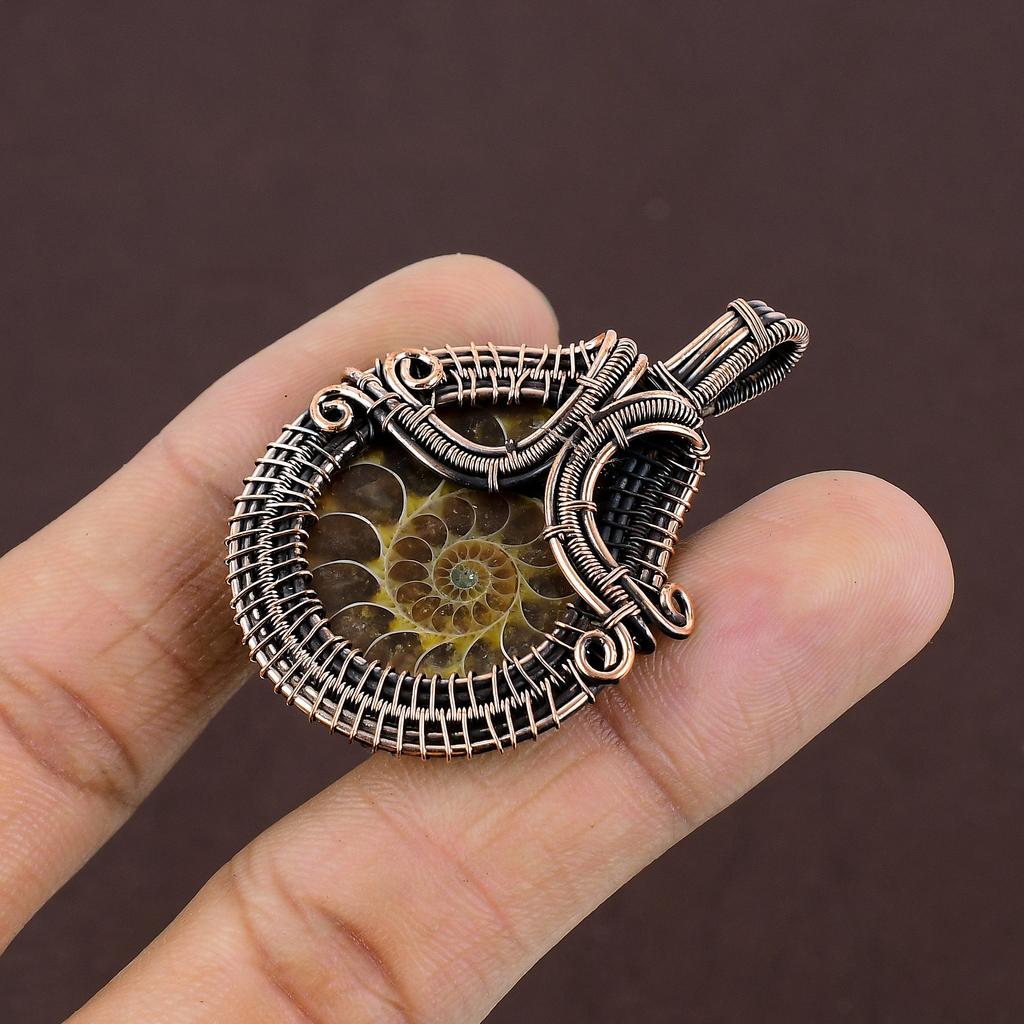 Ammonite Handmade Copper Wire Wrap Gift Jewelry Pendant 2.09" m4c64