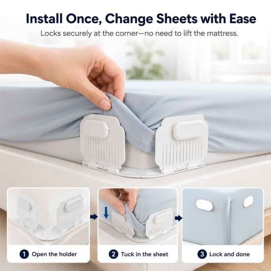 Sheet Suspender for King Queen Bed Corners Holder, Adjustable Non Slip Keep Firm Tight In Place Easy Install Mattress Gripper Clamps, Heavy