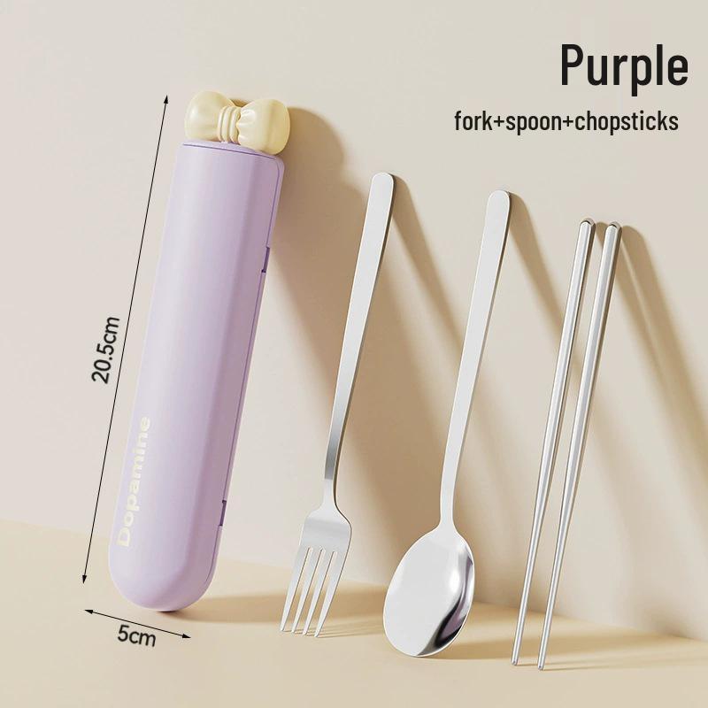 Dopamine Stainless Steel Cutlery Set with Chopsticks, Spoon & Storage Box for Kids, Students, and Office Workers