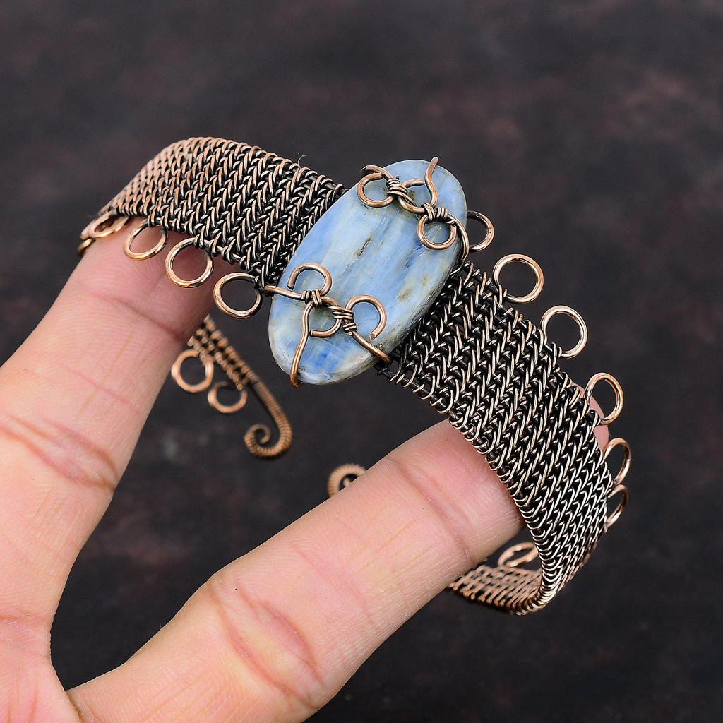 Kyanite Cuff Bracelet Copper Wire Wrapped Bangle Adjustable Cuff Bracelet Gemstone Jewelry Handmade Bangle Copper Wire Jewelry Gift For Wife