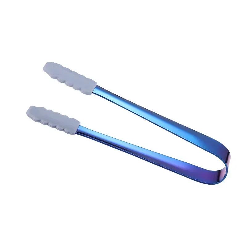 Silicone Head Non-Slip Food Ice Cube Clip Tongs Bread Barbecue Mini Sugar Dessert Clamp House Kitchen Party Coffee Bar Utensils