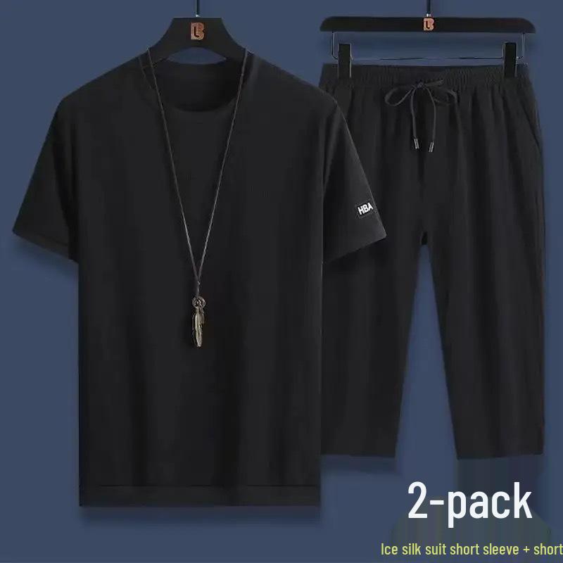 Men's Ice Silk Quick-Dry Summer T-Shirt & Shorts Set - Cool, Loose, Trendy, Casual Sportswear