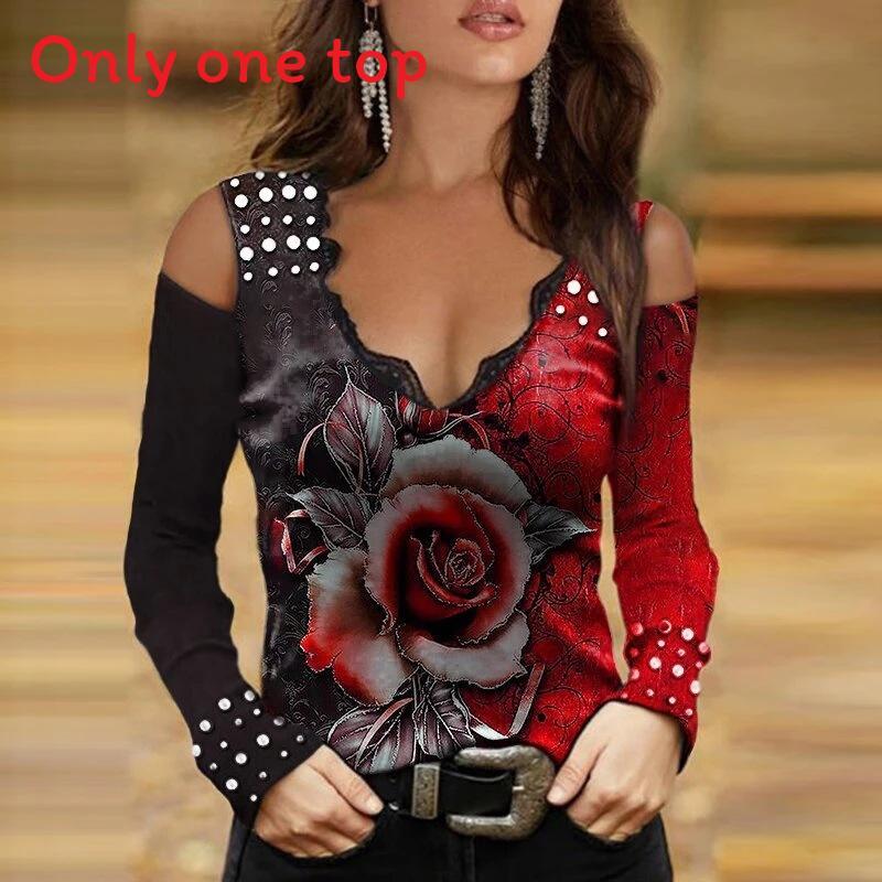 Street Style T Shirt With Floral Print And Long Sleeves For Women