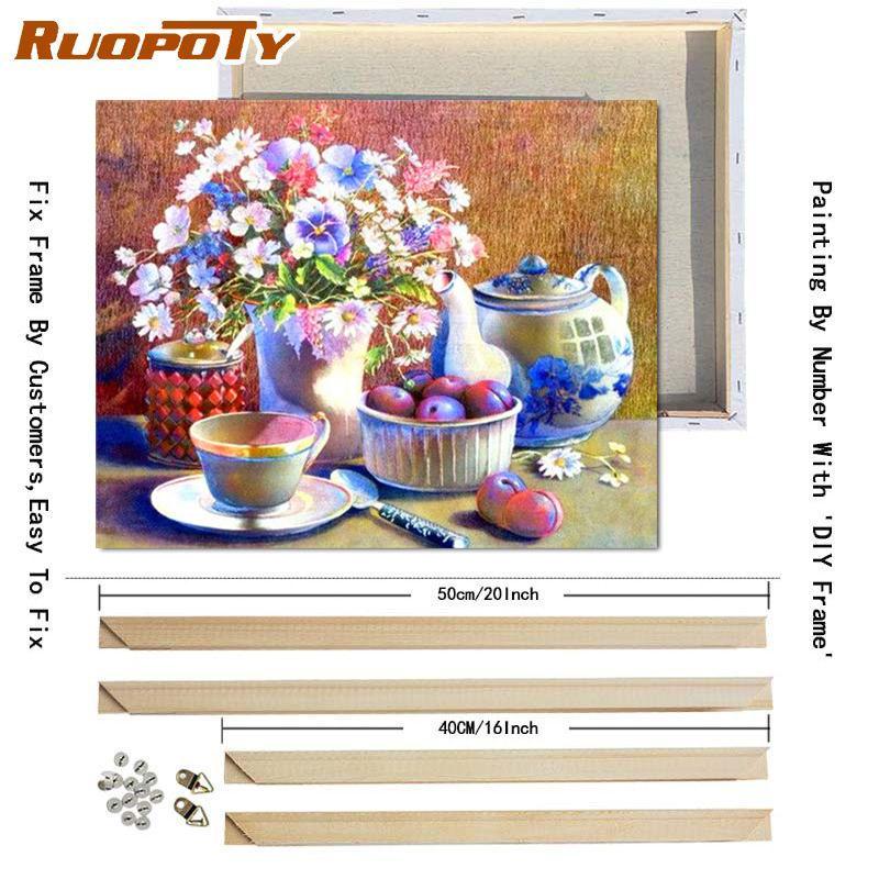 RUOPOTY Oil Painting By Numbers Flower Acrylic On Canvas DIY Frame Wall Art Picture By Numbers Daisy Children's Room Decor