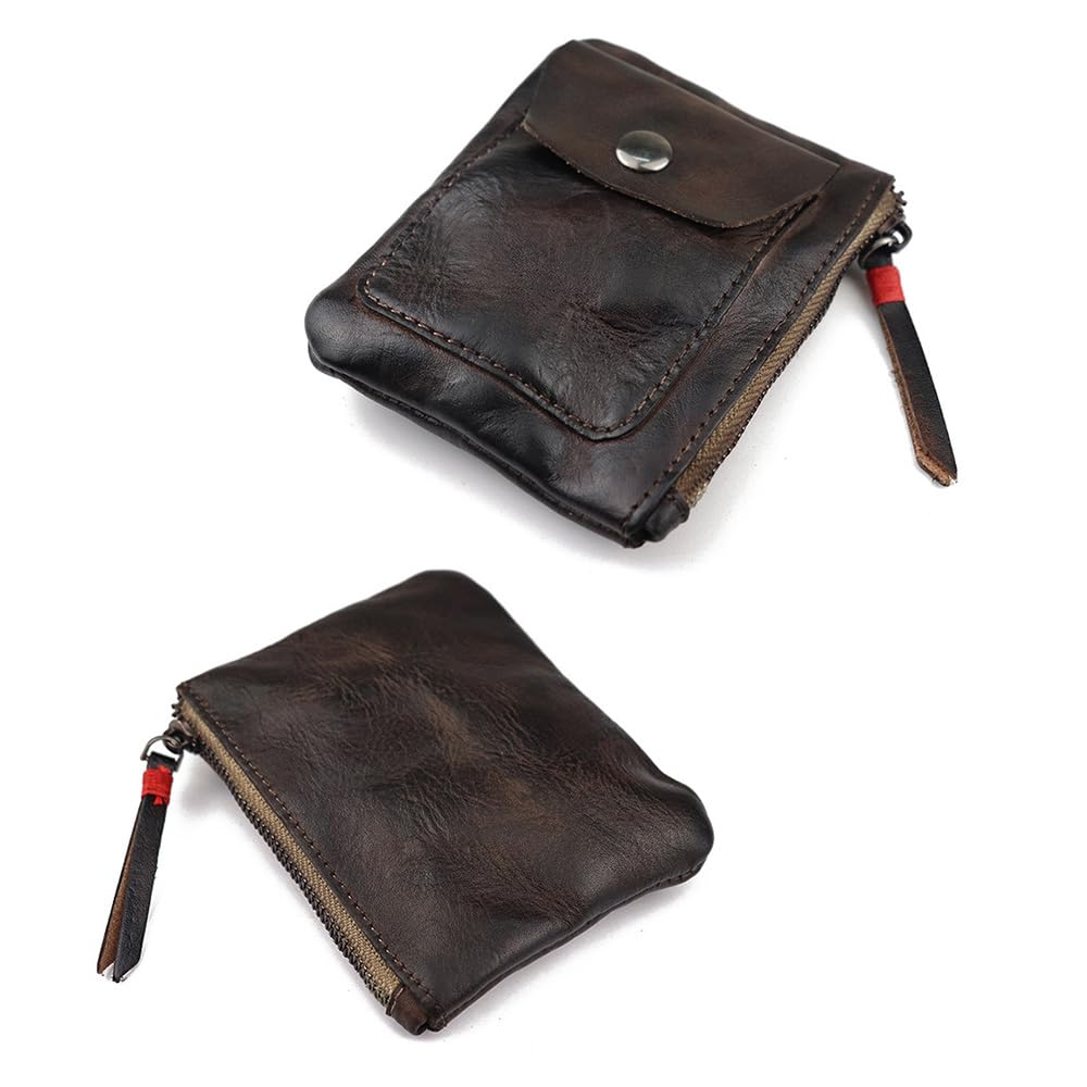 Three Whatna Tanned Natural Cowhide Leather Coin Case for Men and Mini Small Card Genuine Leather Earphone Storage Case SG131 Antique-Style Purse/Coin