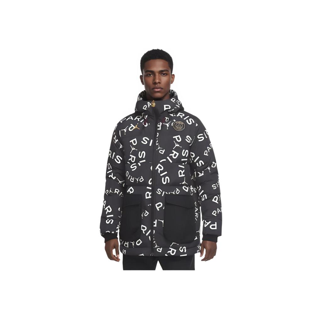 Air Jordan x Paris Saint-Germain Down AOP Parka Black Men Outerwear CK9736-010