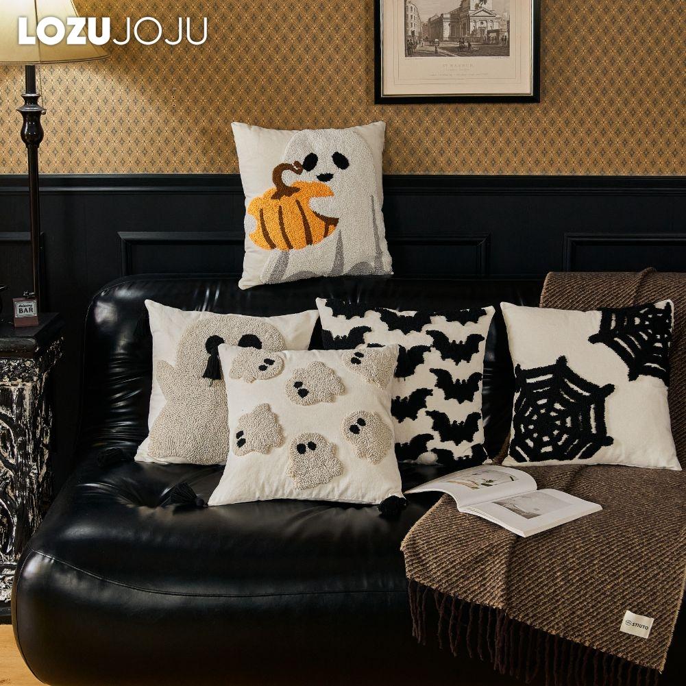 1PC LOZUJOJU Halloween Cartoon Pattern Pillowcase with Polyester Cotton Embroidered Cushion Cover for Sofa Living Room Bedroom Home Decor