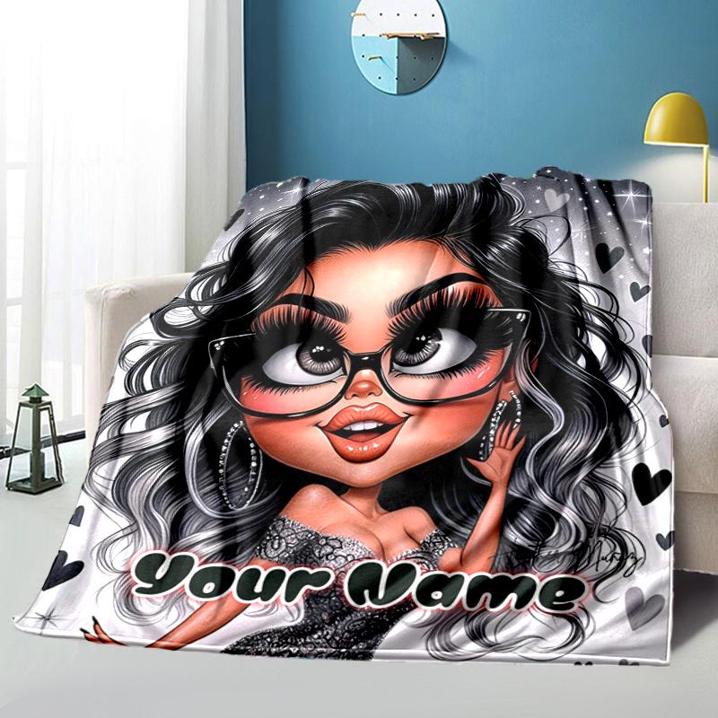 1PC Custom Name "Love Fashion Portrait" flannel blanket versatile,all-season throw suitable for the living room,bedroom,camping,travel,and gift