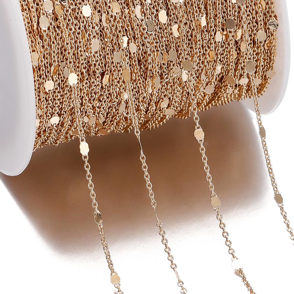 1/2Meters Sequins Chain Necklace Gold Color Chain Metal Copper Cable Chains Findings for DIY Bracelet Jewelry Making Supplies