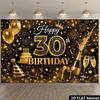 A Black and Gold Themed Background Wall for a 30th Birthday, Made of Polyester Fiber Material, Featuring Shiny Golden Nu