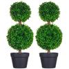 Set Of 2 Artificial Boxwood Trees Double Balls With Trunk And Pot Included Height 60 Cm Green