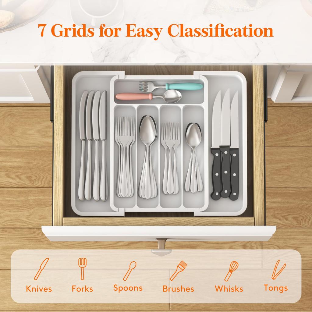 New Popular Adjustable Cutlery Organizer - Upgraded Plastic Storage Tray with Dividers Fork and Knife Drawer Organizer