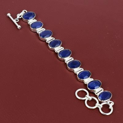 פן כחול ספיר צמיד תכשיטים עדינים 925 כסף סטרלינג צמיד אבן חן בעבודת יד תכשיטי שרשרת מתכווננת צמיד מתנה לאישה