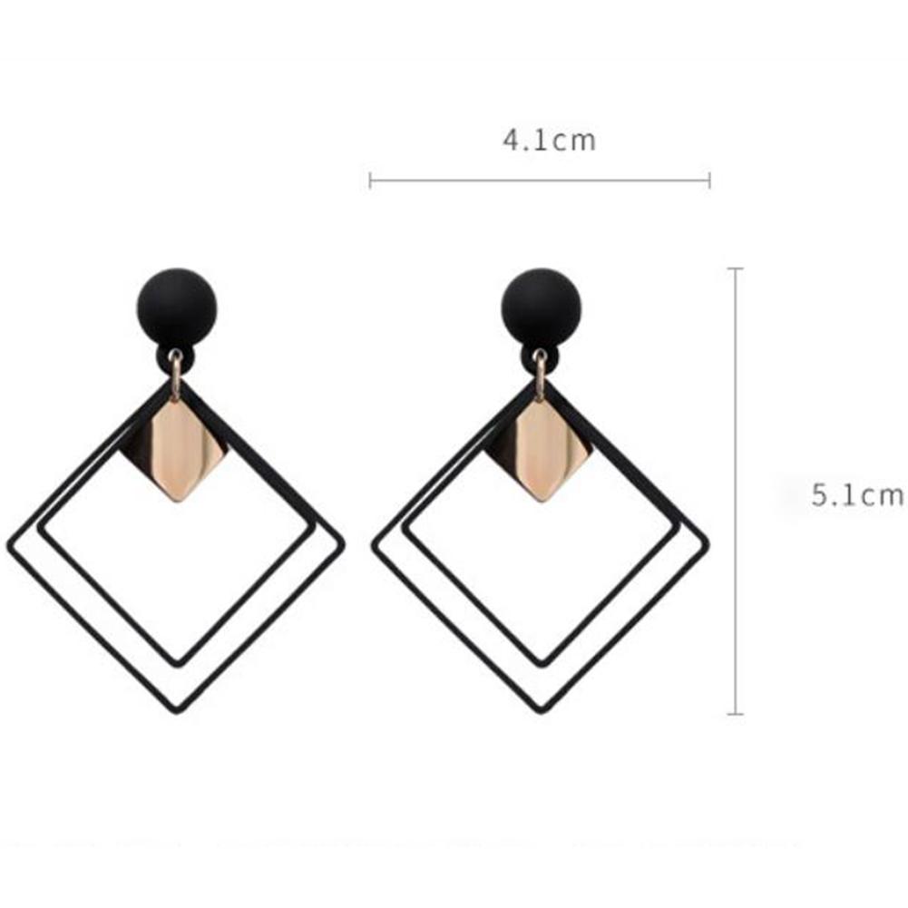 Women Unique Frosted Square Double Layer Geometry Pendant Earrings