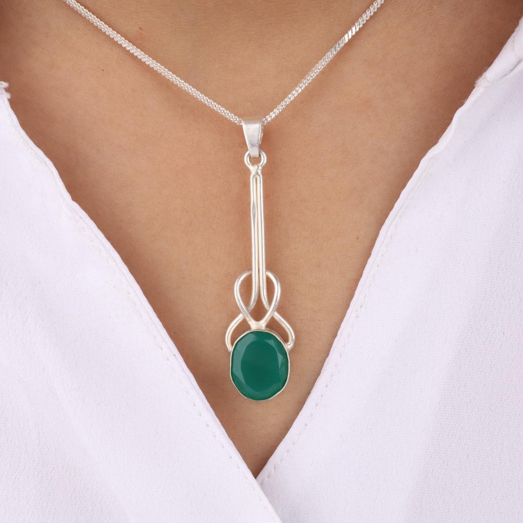 Green Onyx Gemstone 925 Sterling Silver Jewelry Handmade Partywear Pendant 1.79" PP-60-21