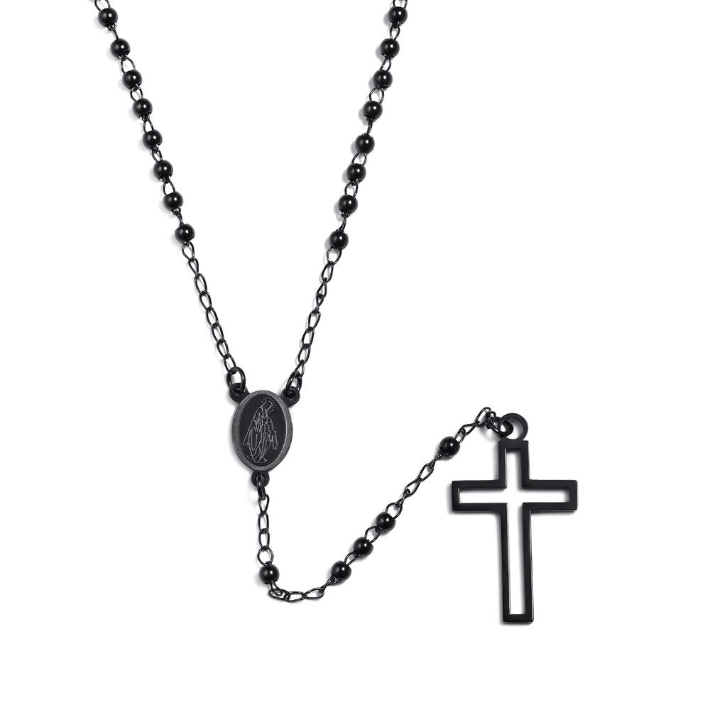 Kreuz Rosenkranz Halsketten für Damen, Jungfrau Maria Anhänger Cruz Halskette, Edelstahl Christus Schmuck