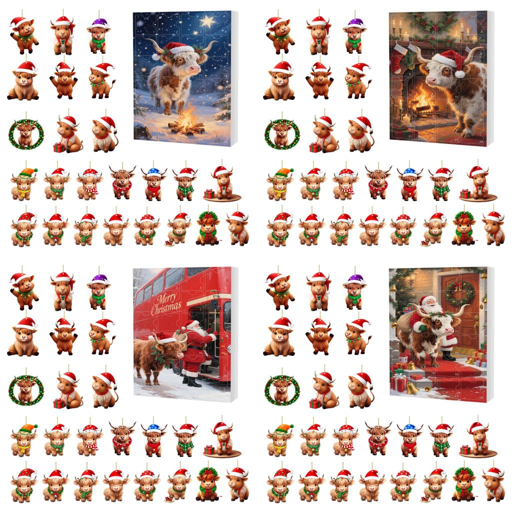 Christmas 24day Advent Calendar With Acrylic Cow Ornament For Holiday Gift Giving