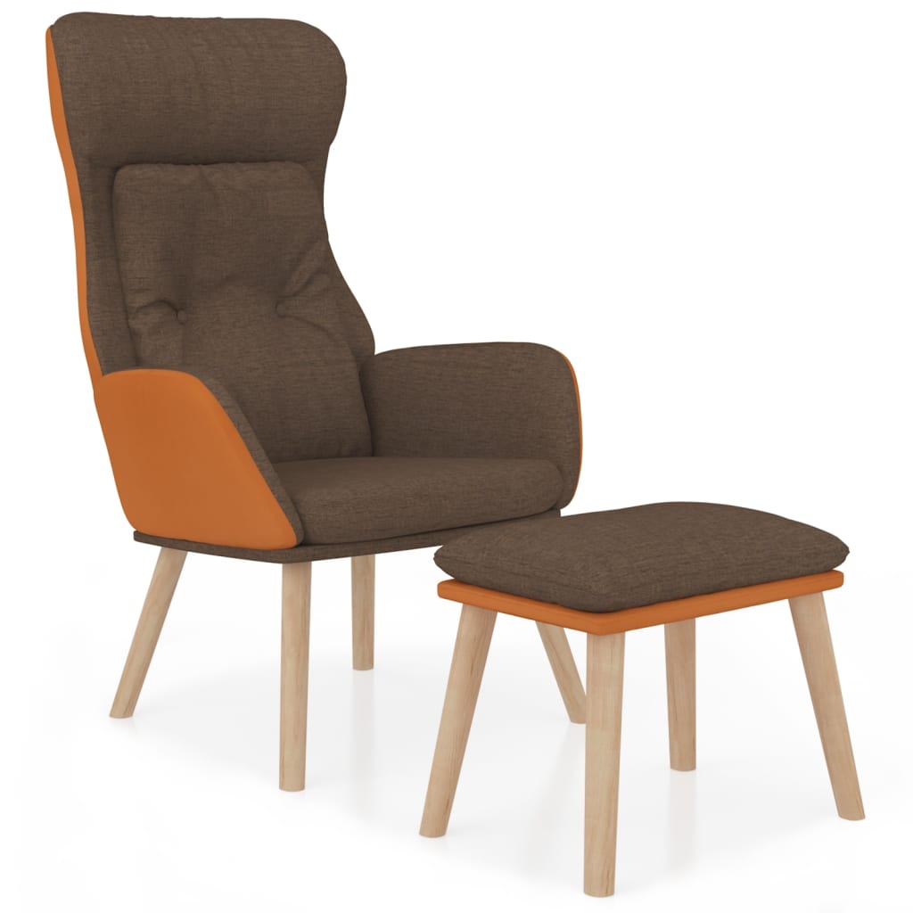 Recliner Chair with Ottoman Brown Faux Leather & Fabric