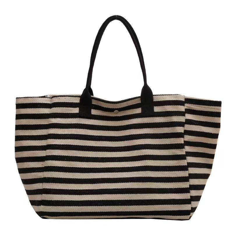 Canvas bag women's large-capacity tote bag bag 2025 new striped shoulder mommy tot