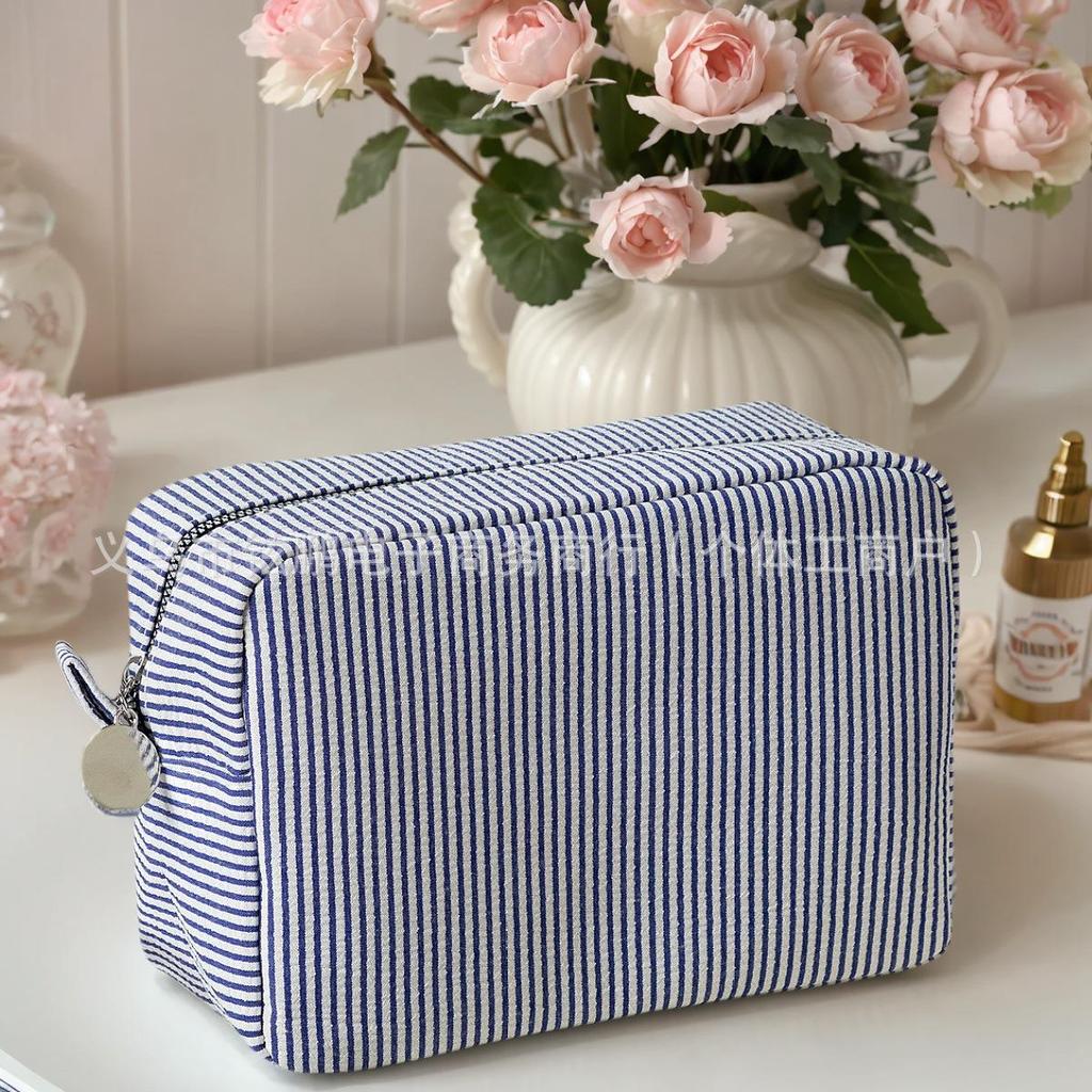 Personalized Striped Makeup Bag - Custom Embroidered Travel Toiletry Organizer