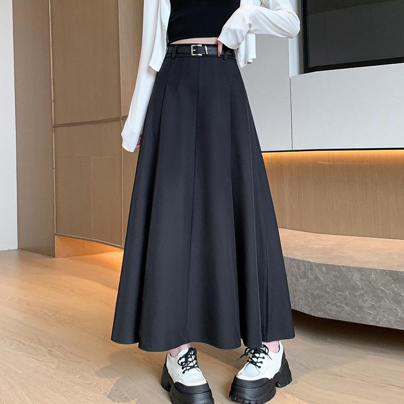 

Women s Skirt Autumn and Winter New Pleated Skirt Suit Thickened Sweet Style Skirt High Waist Slim A-line Mid-length Skirt S чорний