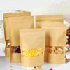 100pcs Kraft Paper Self-supporting Bag Window Visual  Thick Food Self Sealing Bag Moisture-proof Snacks Candy Seal Storage Bag