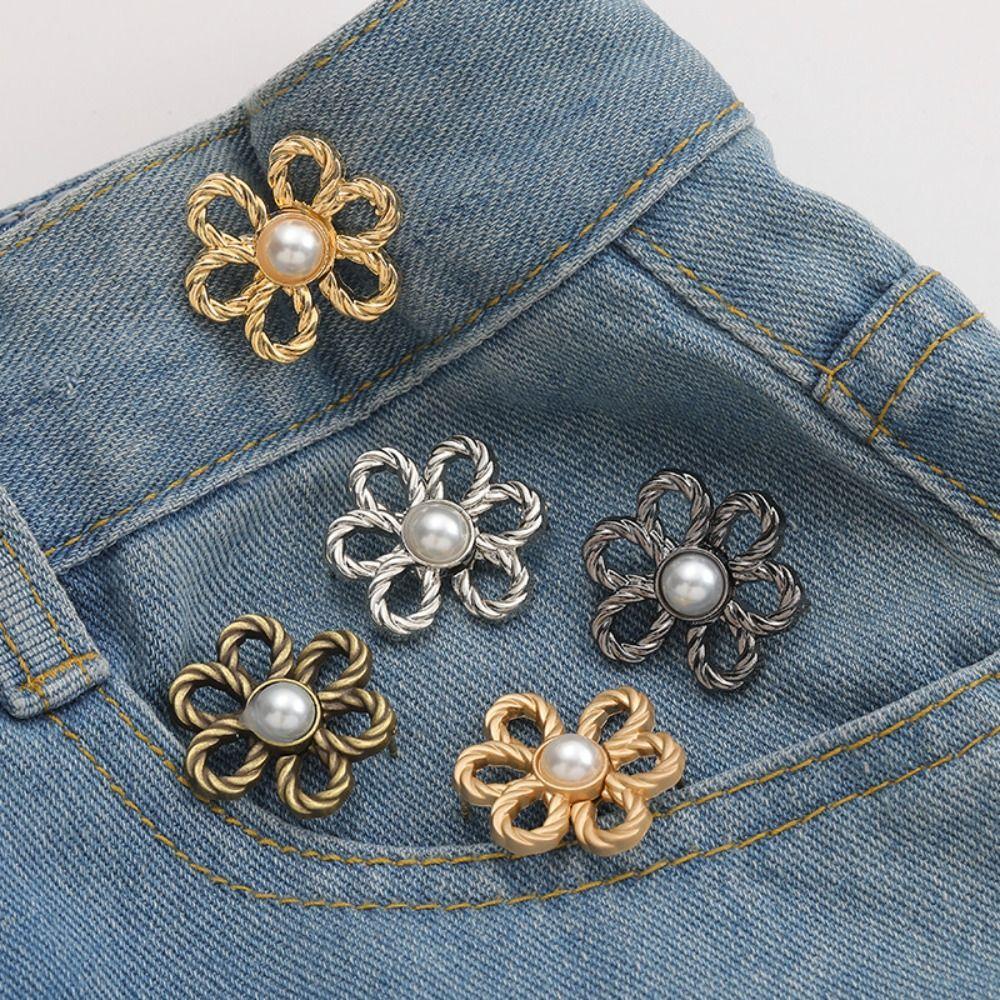 Button Clasps Flower Pants Button Tightener Waist Buckle Jean Buttons for Loose Jeans Skirts