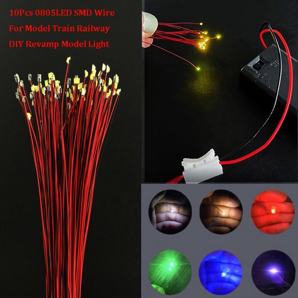 10Pcs Red Black Line 0805LED SMD Wire  Light HO N OO Scale Pre-soldered Micro Railway Decoration