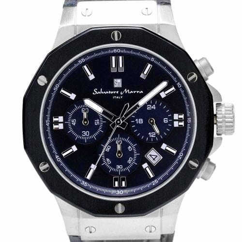 Salvatore Marra Men's Chronograph Watch, 10 ATM Water Resistant, Leather Strap, Business Style, 20th Anniversary Limited Edition, Blue/Navy, SM18117-S