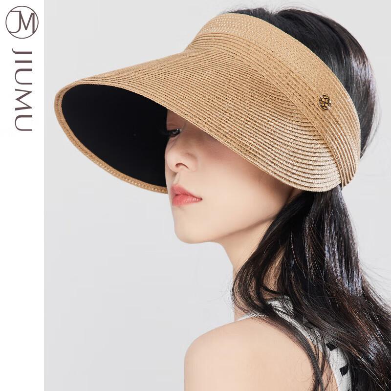 JIUMU Women's Sun Protection Open-Top Straw Visor Hat