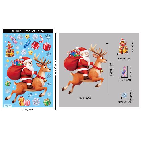 חתול סנטה קלאוס פתית שלג מדבקת חלון זכוכית אלקטרוסטטית לחדר ילדים קישוט לשנה החדשה מדבקות מראה לחלון חג המולד