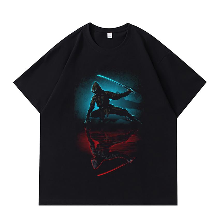 

Чоловічі та жіночі футболки з принтом DTG Print Ninja Літні повсякденні універсальні Американський модний бренд Вільні чоловічі та жіночі топи 4XL чорний