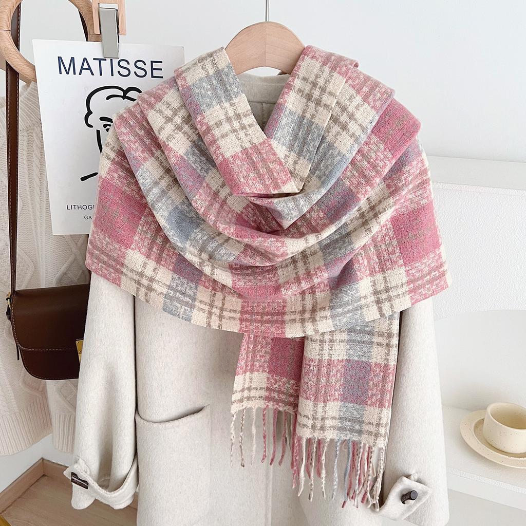 Autumn Winter New High-End Versatile Plaid Scarf Women'S Shawl Commuting Tassel Imitation Cashmere Scarf