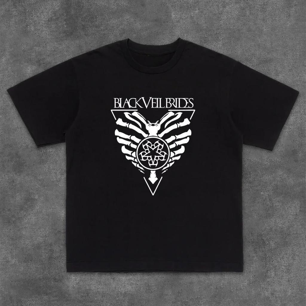 Short-sleeved T-shirt From Xihai Plank Road, Hardcore Metal Rock Black Veil Brides Band, Round-neck Half-sleeved Top