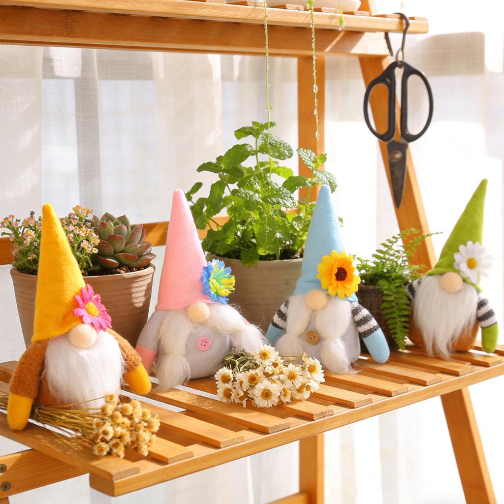 Cute Little Flower-Patterned Decorative Figurines, Dwarf Plush Dolls, Faceless Old Man Figurines