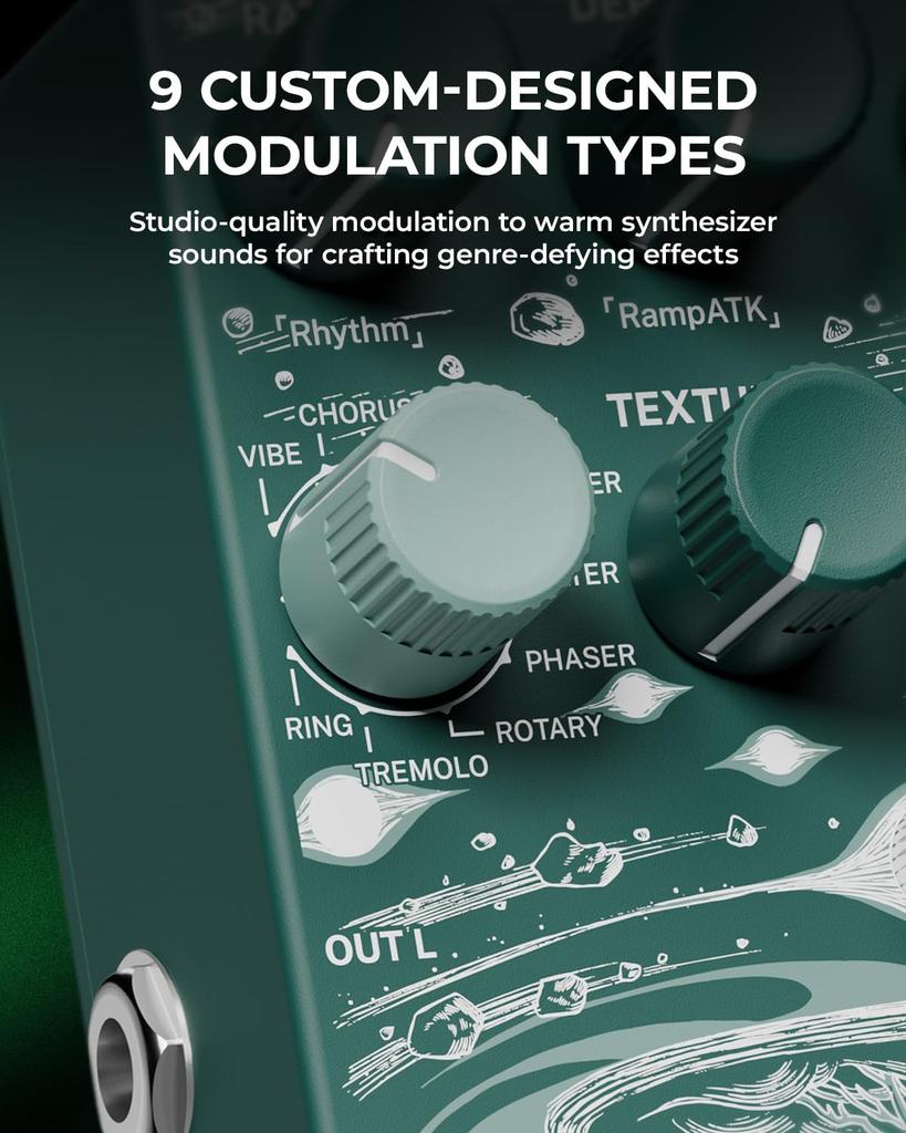 Klowra Sprout Modulation Guitar Pedal for Electric Guitar with CTRL Digital Guitar Pedal with 9 Analog True Tap and Presets Input, Effects Rotary,